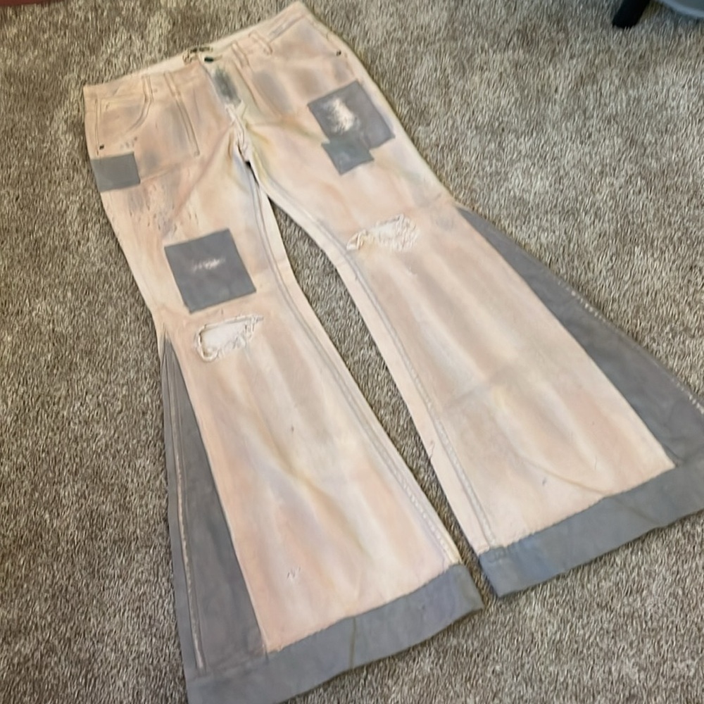 Free people patchwork distressed flare jeans 30 - image 2